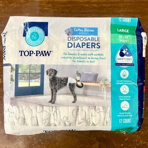 NEW Sz L Top Paw Disposable Dog Diapers 12 Count Cotton Blossom Scent SwiftDry